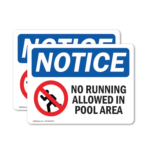 Signmission No Running Allowed In Pool Area Sign With Symbol, 14 in W x Rectangle, Vinyl Decal OS-2PACK-NS-D-1014-L-14784 - main